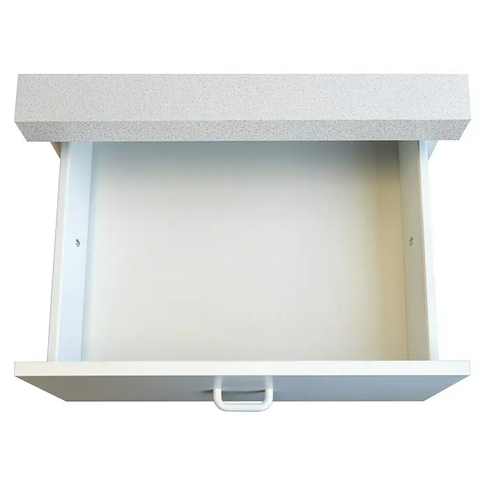 Flex-Well Rapido Küchen-Unterschrank - 47 x 50 x 85 cm, Dekor Front: Weiß - Aufnahme einer weißen Schublade mit einem stilvollen, modernen Griff, ideal für die Organisation.