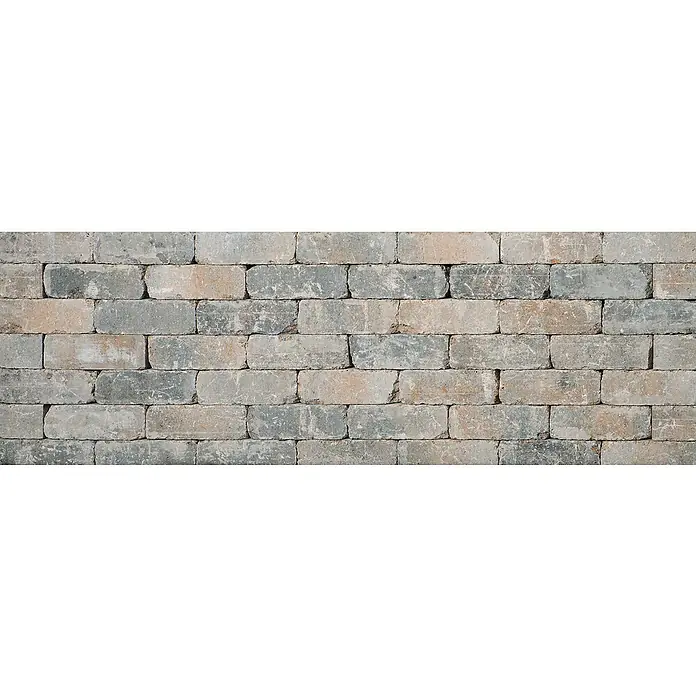 Diephaus Mauerstein Austin - 30 x 20 x 10 cm, Muschelkalk, Beton - Nahaufnahme einer rustikalen Steinmauer mit verschiedenen Grautönen und natürlichen Texturen für den Außenbereich.