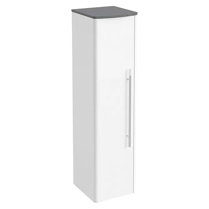 Lanzet Classico Midischrank - B x T x H: 31,2 x 32,5 x 121,4 cm, Weiß/Grau-Metallic, Farbe Griff: Chrom, DIN Anschlag: Links - Abbildung eines weißen Hochschranks mit einem grauen Oberteil und einem vertikalen, silbernen Griff.