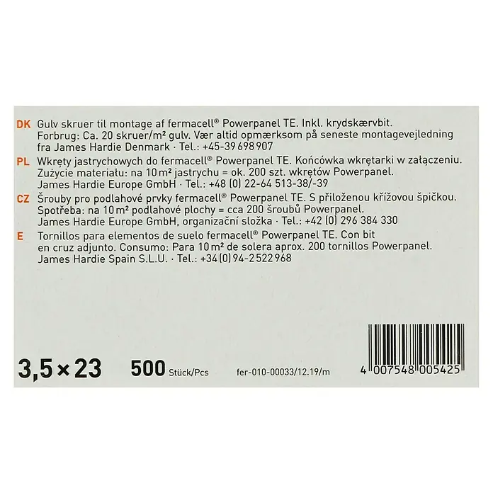 Fermacell Powerpanel Schrauben TE - Durchmesser Kopf: 3,5 mm, Länge: 23 mm, 500 Stk. - Packung Fermacell Powerpanel TE Bodenschrauben, 3,5x23 mm, 500 Stück, für die Montage von Bodenelementen.