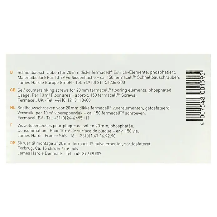 Fermacell Schnellbauschrauben - Durchmesser Kopf: 3,9 mm, Länge: 19 mm, 1.000 Stk. - Information auf der fermacell® Schnellbauschrauben-Packung mit Hinweisen zur Montage und Materialbedarf.