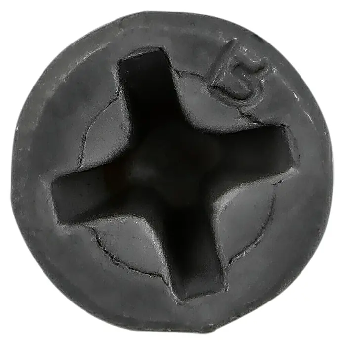 Fermacell Schnellbauschrauben - Durchmesser Kopf: 3,9 mm, Länge: 22 mm, 1.000 Stk. - Nahaufnahme eines Kreuzschlitzschraubenkopfes in dunklem Grau, der Details und Textur hervorhebt.
