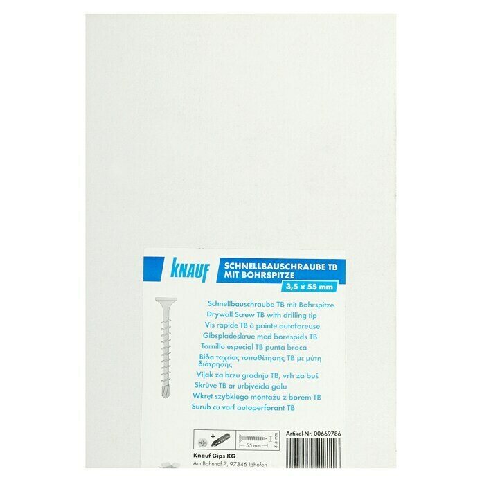 Knauf Schnellbauschraube TB35 (Durchmesser: 3,5 mm, Länge: 55 mm, Enges Gewinde, 500 Stk.)