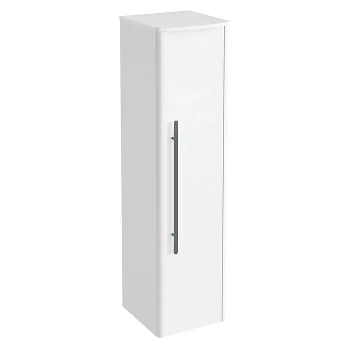 Lanzet Classico Midischrank - B x T x H: 31,2 x 32,5 x 121,4 cm, Weiß, Farbe Griff: Anthrazit, DIN Anschlag: Rechts - Ein hochauflösendes Bild von einem schlichten, weißen Badezimmerschrank mit einem langen, grauen Griff für ein minimalistisches Design.