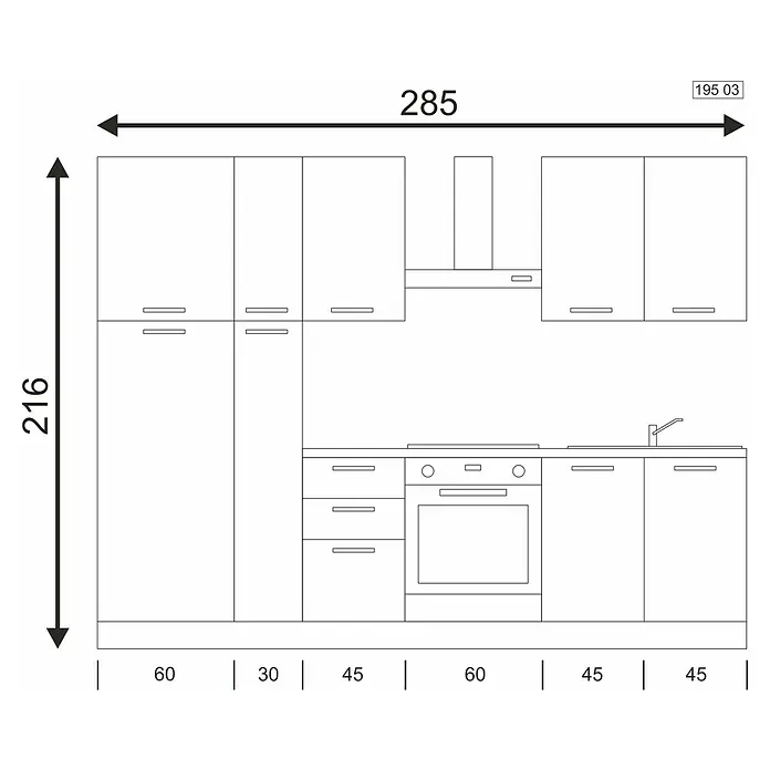 Marinelli Cucine Vormontierte Küchenzeile Luce - Breite: 285 cm, Weiß, Mit Elektrogeräten, Spüle rechts - Küchendesign mit Maßen.