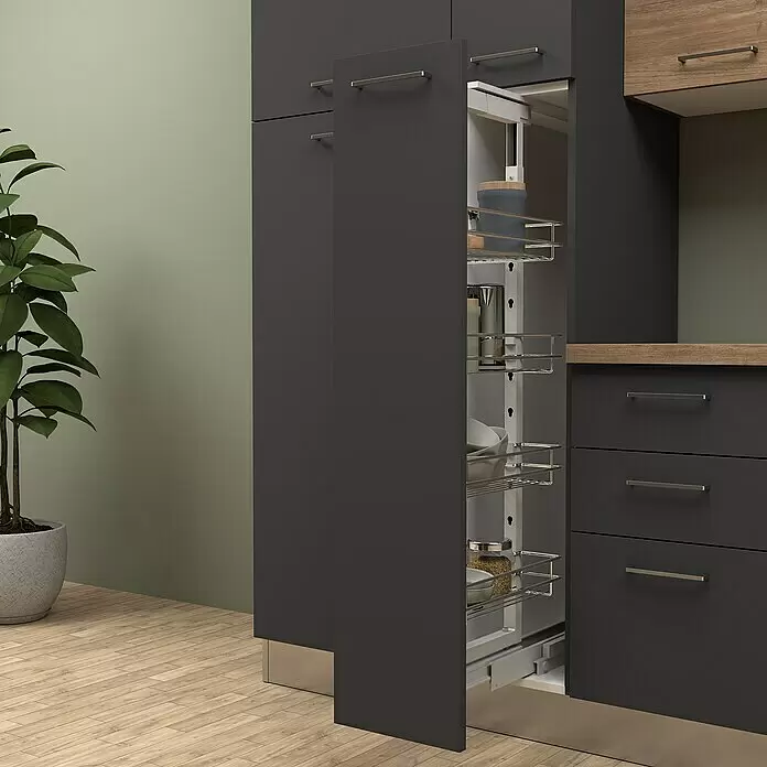 Marinelli Cucine Vormontierte Küchenzeile Vega - Breite: 285 cm, Anthrazit/Nuss, Mit Elektrogeräten - Stimmungsaufnahme