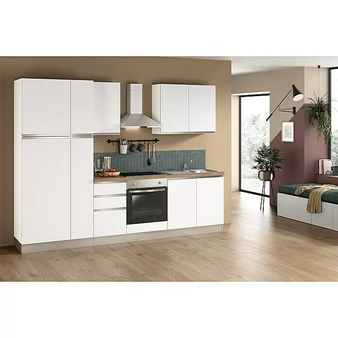 Marinelli Cucine Vormontierte Küchenzeile Luce - Breite: 285 cm, Weiß, Mit Elektrogeräten, Spüle rechts - Stimmungsaufnahme