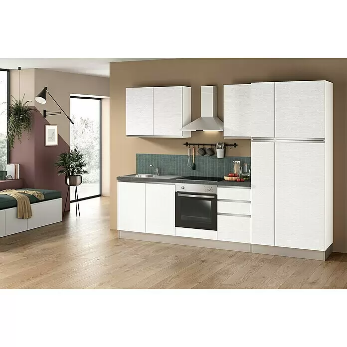 Marinelli Cucine Vormontierte Küchenzeile Gemma - Breite: 285 cm, Weiß, Mit Elektrogeräten, Spüle links - Stimmungsaufnahme