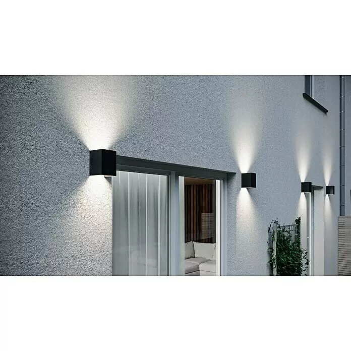 Starlux LED-Außenwandleuchte Umea XXL - 9 W, 12 x 12 x 16 cm, Anthrazit, IP54 - Stimmungsaufnahme