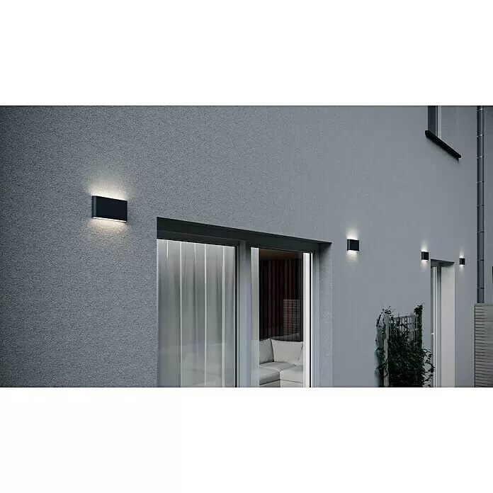 Trio Leuchten LED-Außenwandleuchte Thames II - 9 W, 9 x 17,5 x 3 cm, Anthrazit, IP54 - Schwarze, rechteckige Außenwandleuchte, die nach oben und unten leuchtet.