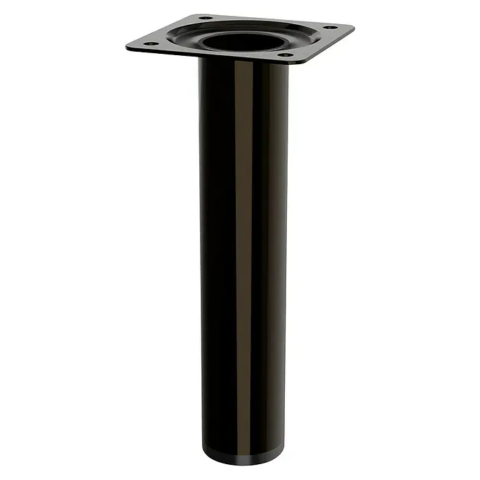 Walteco Möbelfuß - L x B x H: 3 x 3 x 15 cm, Ø x H: 3 x 15 cm, Traglast: 50 kg, Stahl, Schwarz - Eine elegante, glänzend schwarze Möbelfußstütze mit einer quadratischen Montageplatte oben, ideal für moderne Möbeldesigns.