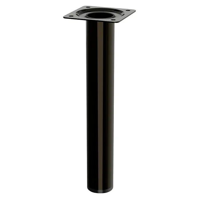 Walteco Möbelfuß - L x B x H: 3 x 3 x 20 cm, Ø x H: 3 x 20 cm, Traglast: 50 kg, Stahl, Schwarz - Ein schwarzes, zylindrisches Tischbein mit quadratischer Montageplatte. Ideal für moderne Möbeldesigns und einfache Installation.