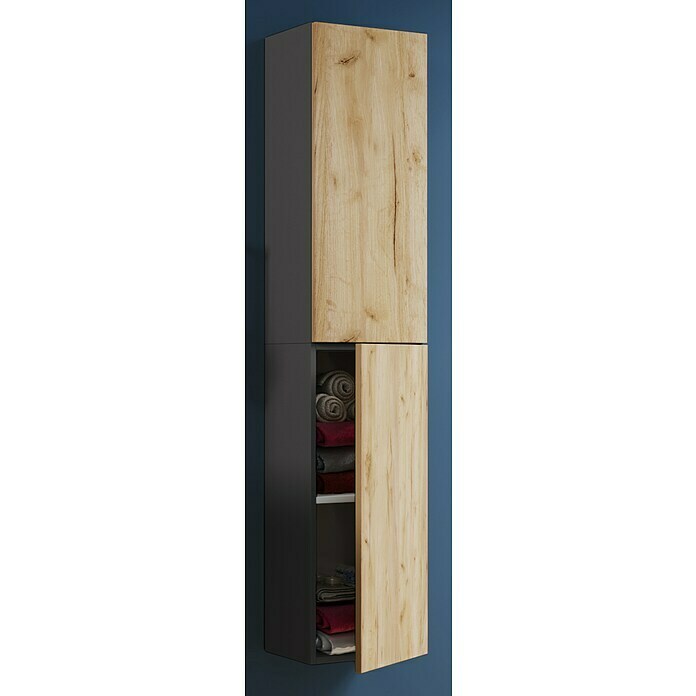 VCM Lendas Hochschrank (33 x 22 x 150 cm, Anthrazit/Honig-Eiche) | BAUHAUS