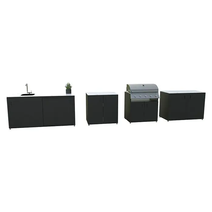 Bellano Living Outdoorküchen-Modul Basisschrank - Anthrazit, B x T x H: 90 x 63,4 x 93,5 cm - Eine modulare Außenkücheninsel mit Spüle, Schrank, Grill und Stauraum, ideal für die Zubereitung von Speisen im Freien.