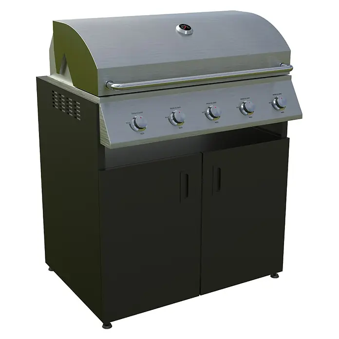 Bellano Living Outdoorküchen-Modul Grillelement - Anthrazit, B x T x H: 90 x 63,4 x 92 cm - Abbildung eines Outdoor-Gasgrills mit Edelstahlgehäuse und schwarzem Unterschrank mit Doppeltüren. Ideal zum Grillen im Freien.