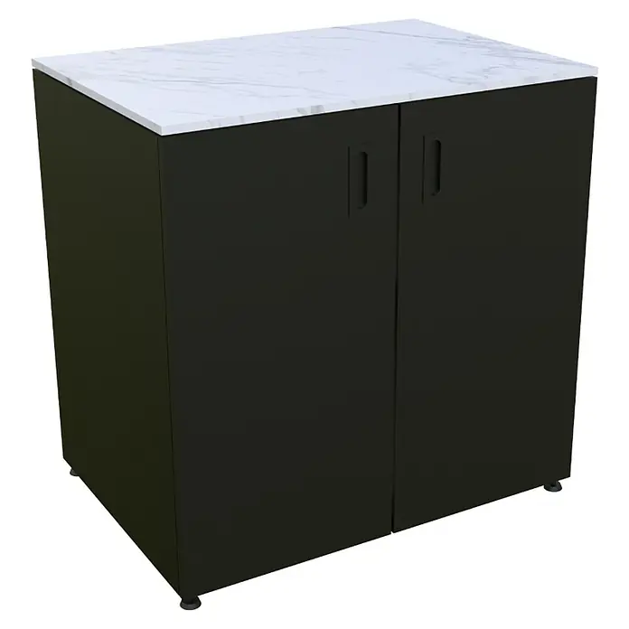 Bellano Living Outdoorküchen-Modul Basisschrank - Anthrazit, B x T x H: 90 x 63,4 x 93,5 cm - Schwarzer Schrank mit Marmorplatte und zwei Türen. Praktisch und elegant für jeden Raum.