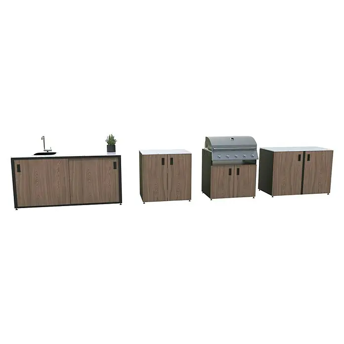 Bellano Living Outdoorküchen-Modul Basisschrank - Walnuss, B x T x H: 90 x 63,4 x 93,5 cm - Draußen-Kücheneinheit mit Spüle, Grill und Unterschränken. Stilvolle und praktische Ergänzung für jede Terrasse.