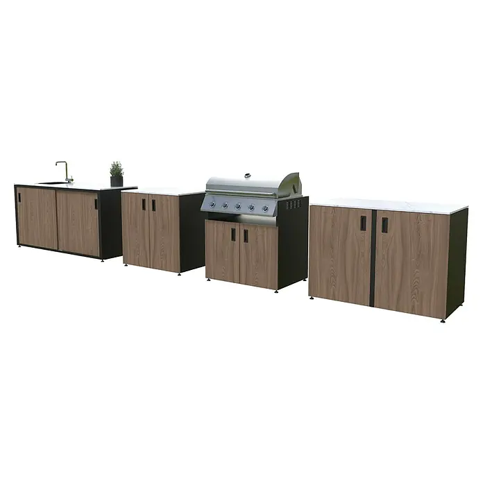 Bellano Living Outdoorküchen-Modul Grillelement - Walnuss, B x T x H: 90 x 63,4 x 92 cm - Hochwertige Outdoor-Küche mit Spüle, Grill und Stauraum für den Garten. Die modulare Bauweise bietet Flexibilität und Komfort.