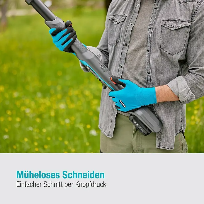Gardena Power for All 18V Baumschere HighCut - 18 V, 1 Akku, Max. Aststärke: 28 mm, Länge: 360 cm - Müheloses Schneiden mit der Gardena Akku-Grasschere. Der leichte Trimmer ermöglicht einen einfachen Schnitt per Knopfdruck.