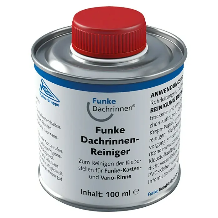 FunkeGruppe Dachrinnenreiniger - 100 ml - Dose Funke Dachrinnen-Reiniger, ein Spezialreiniger für Dachrinnen, mit rotem Deckel.