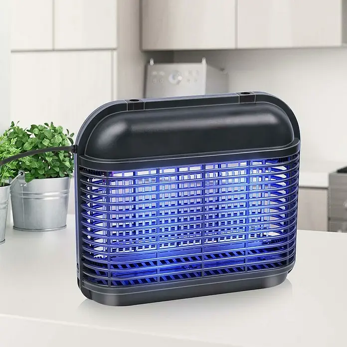 Farolillo antimosquitos LED - 6 W, Negro - Insecticida eléctrico con luz azul, perfecto para uso interior para combatir mosquitos y otros insectos.