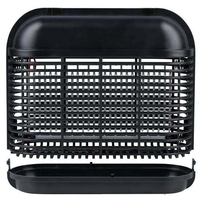 Farolillo antimosquitos LED - 6 W, Negro - En la imagen se muestra un matamoscas con carcasa negra y bandeja de recogida. Control de plagas eficaz para el hogar y el jardín.