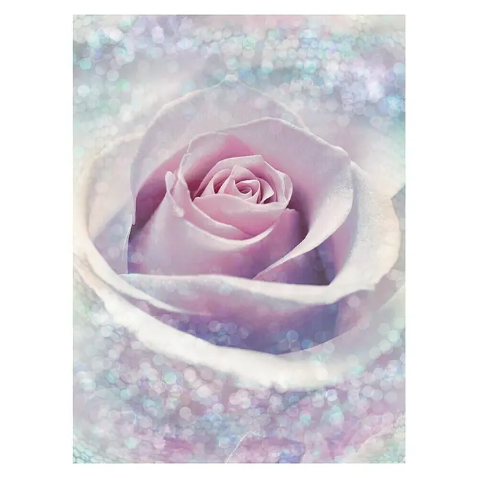 Komar Into Illusions Fototapete Delicate Rose - 2 -tlg., B x H: 184 x 248 cm, Vlies - Zarte lila Rose im Fokus, umgeben von schimmerndem Bokeh, das eine romantische und verträumte Atmosphäre erzeugt.