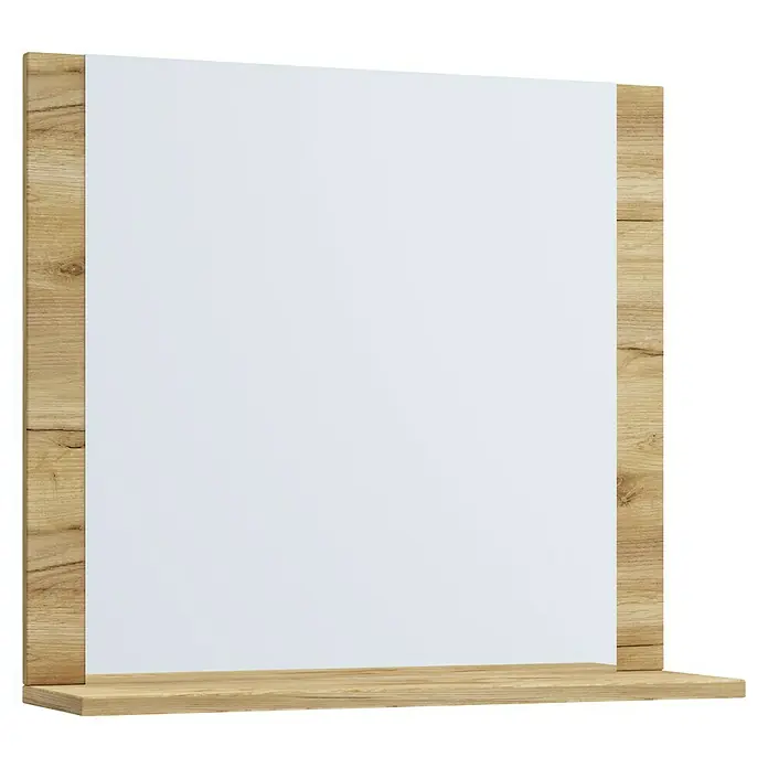 VCM Lendas Ablagespiegel - 60 x 17 x 55 cm, Honig-Eiche - Ein stilvoller, rechteckiger Wandspiegel mit Holzrahmen und integrierter Ablage für das moderne Badezimmer oder den Flur.