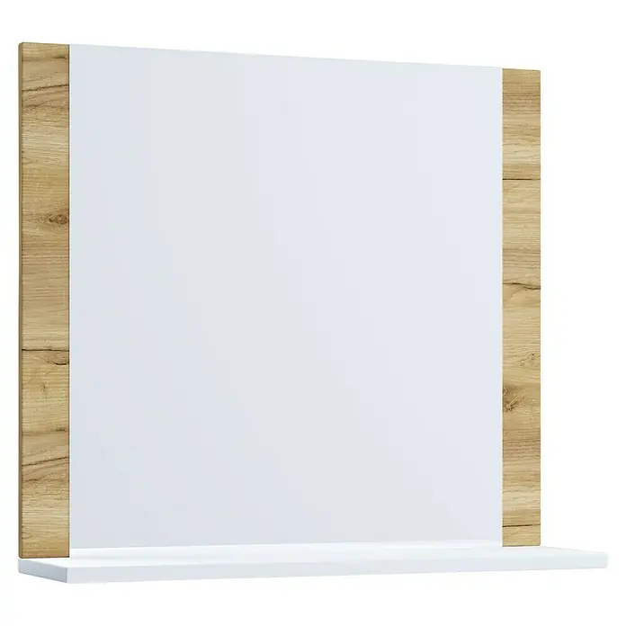 VCM Lendas Ablagespiegel - 60 x 17 x 55 cm, Honig-Eiche/Weiß - Modernes Wandpaneel mit weißer Front und Holzrahmen, inklusive Ablage. Ideal für Flur oder Bad.