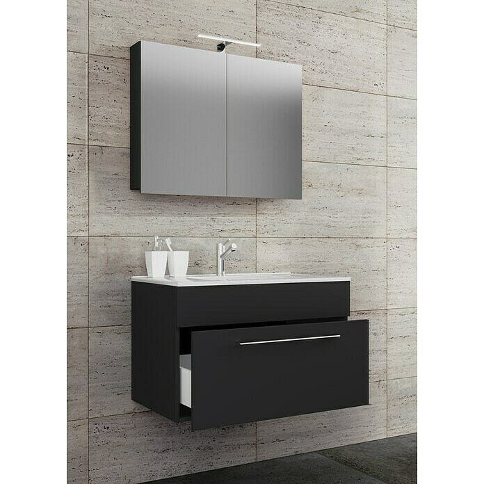 VCM Badinos Badmöbel-Set SPS (80 cm, Schwarz, Glänzend)