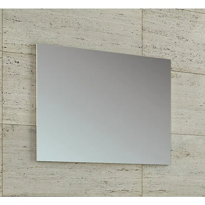 VCM Badinos Wandspiegel - 60 x 40 cm - Das Bild zeigt einen schlichten, rechteckigen Spiegel an einer strukturierten Wand, der minimalistische Eleganz ausstrahlt.
