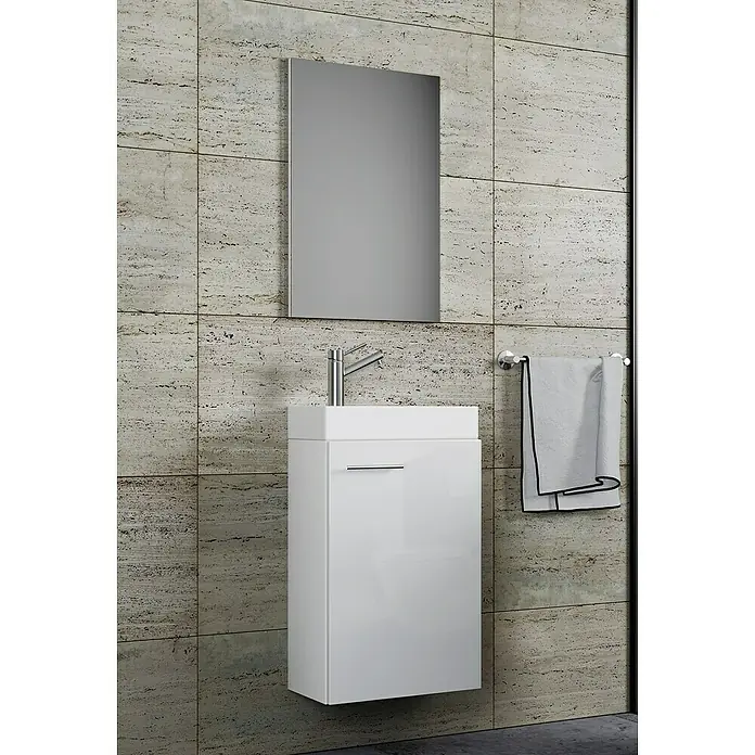 VCM Badmöbel-Set Slito - Gesamtbreite Badmöbel: 41 cm, Weiß, Glänzend, 3 -tlg. - Modernes Badezimmer mit weißem Waschtisch und Spiegel. Zeitgemäßes Design für stilvolle Bäder.
