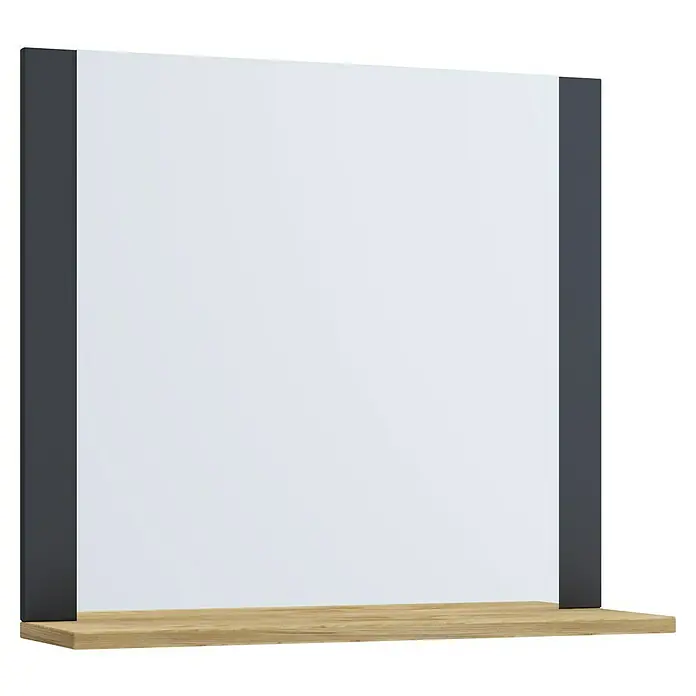 VCM Lendas Ablagespiegel - 60 x 17 x 55 cm, Anthrazit/Honig-Eiche - Ein Regal mit einer weißen Rückwand und grauen Seitenwänden, montiert auf einem hellen Holzbrett, ideal für moderne Einrichtungen.