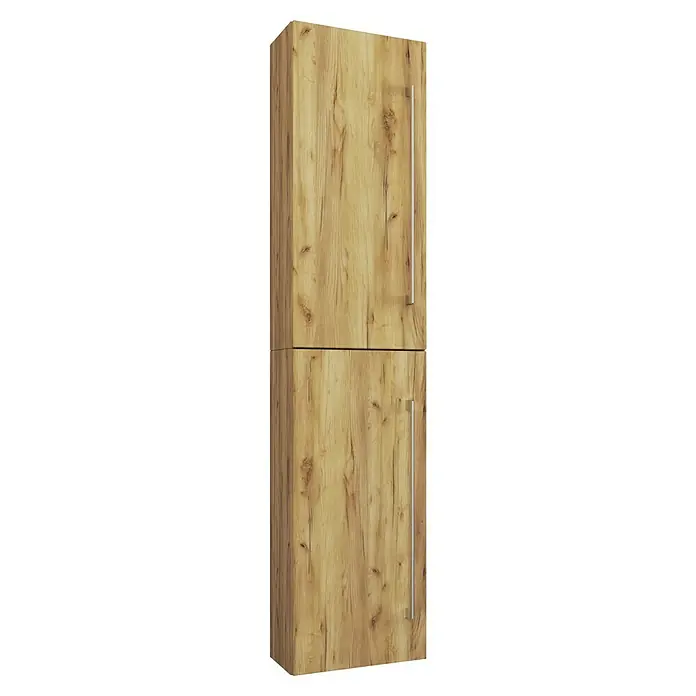 VCM Badinos Hochschrank - 33 x 22 x 150 cm, Honig-Eiche - Holzfarbener Wandschrank mit zwei Türen und eleganten, geraden Griffen. Das Möbelstück bietet eine stilvolle Stauraumlösung für Ihr Zuhause.