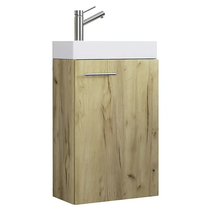 VCM Badmöbel-Set Slito - Gesamtbreite Badmöbel: 40,5 cm, Honig-Eiche, Matt, 2 -tlg. - Waschbeckenunterschrank mit Holzfront und modernem Wasserhahn. Ideal für jedes Badezimmer.