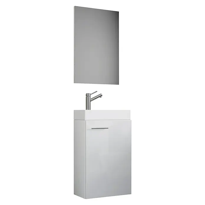 VCM Badmöbel-Set Slito - Gesamtbreite Badmöbel: 41 cm, Weiß, Glänzend, 3 -tlg. - Elegantes Badezimmer-Ensemble mit einem Waschtischunterschrank in strahlendem Weiß und einem passenden Spiegel für ein modernes Ambiente.