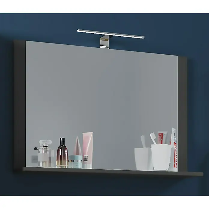 VCM Lendas Ablagespiegel80 x 17 x 55 cm, Anthrazit - Ein moderner Badezimmerspiegel mit integrierter Beleuchtung und praktischer Ablage für Badutensilien.