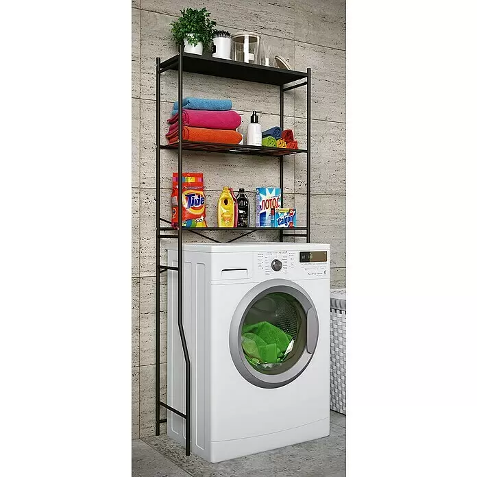 VCM Waschmaschinenregal Tubas - L x B x H: 25 x 67,5 x 160 cm, Schwarz - Stimmungsaufnahme