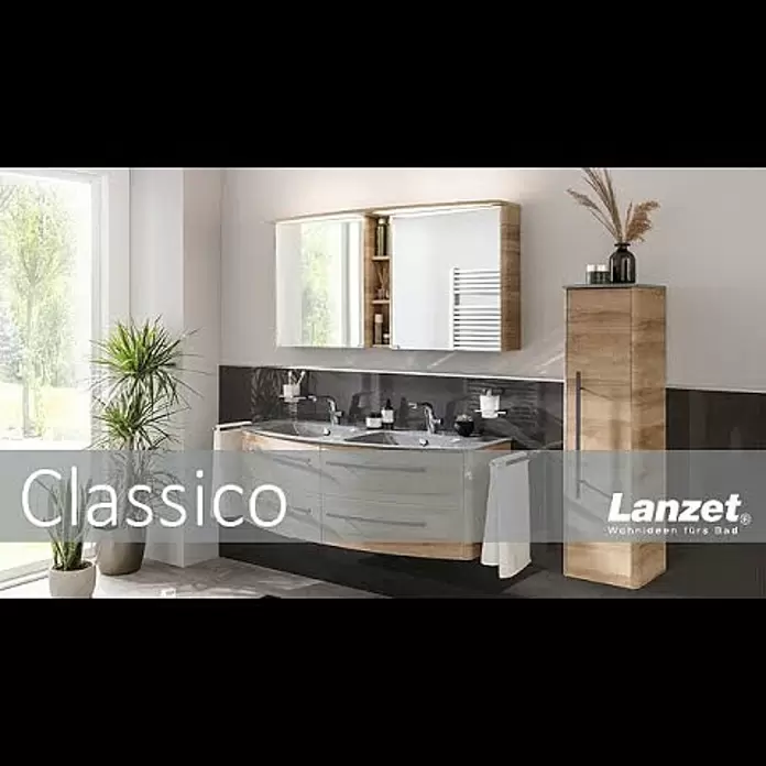 Lanzet Classico MidischrankB x T x H: 31,2 x 32,5 x 121,4 cm, Berg Eiche/Grau, Farbe Griff: Chrom, DIN Anschlag: Rechts - Lanzet Badmöbel - Classico