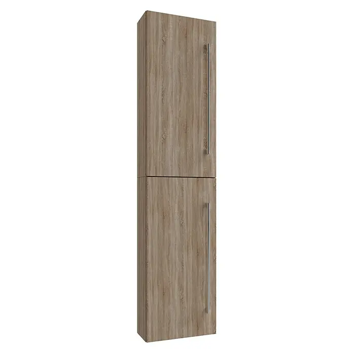 VCM Badinos Hochschrank - 33 x 22 x 150 cm, Sonoma-Eiche - Produktansicht eines hohen Holzschranks mit zwei Türen und langen, schmalen Metallgriffen für ein modernes Küchendesign.