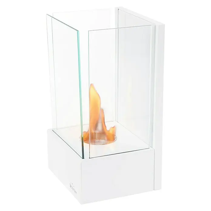 Purline Chimenea de bioetanol Pontos - 21 x 24 x 40 cm, Blanco - La chimenea de mesa de bioetanol con formas elegantes proporciona un ambiente cálido. Tiene una base blanca y paredes de vidrio.