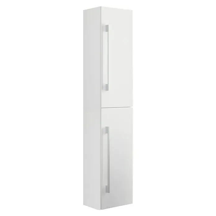 VCM Badinos Hochschrank - 33 x 22 x 150 cm, Weiß - Schmaler, hochglanzweißer Badezimmerschrank mit zwei Türen und modernen, vertikalen Griffen für stilvolle Badaufbewahrung.