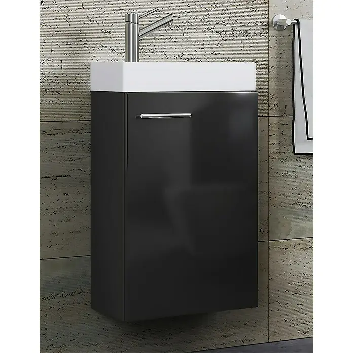 VCM Badmöbel-Set Slito - Gesamtbreite Badmöbel: 40,5 cm, Schwarz, Glänzend, 2 -tlg. - Elegantes, modernes Waschbeckenunterschrank-Set in Schwarz und Weiß. Ideal für jedes Badezimmer, das Design und Funktionalität vereint.
