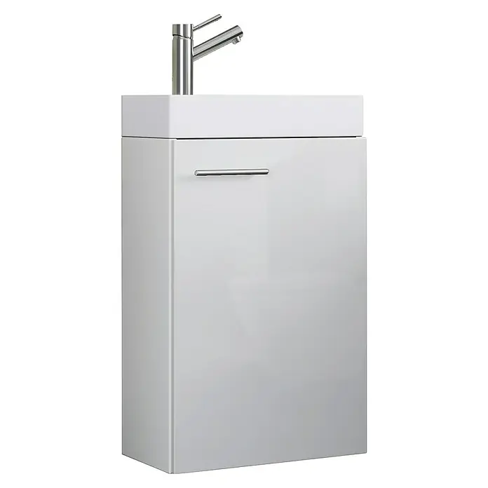 VCM Badmöbel-Set Slito - Gesamtbreite Badmöbel: 40,5 cm, Weiß, Glänzend, 2 -tlg. - Weißer Waschtischunterschrank mit glänzender Oberfläche und minimalistischem Design, inklusive Armatur.