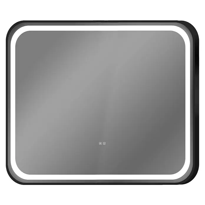 Espejo con luz Klara - An x Al: 100 x 80 cm, Negro, Sensor - Espejo iluminado moderno con esquinas redondeadas y un marco elegante para un ambiente de baño elegante.