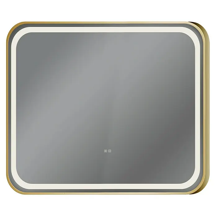 Espejo con luz Klara - An x Al: 100 x 80 cm, Oro, Sensor - Elegante espejo de baño LED cuadrado con marco dorado. Perfecto para baños modernos, ofrece iluminación óptima y un diseño elegante.