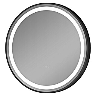 Espejo redondo con luz LED Klara (Diámetro: 60 cm, Sensor antivaho, Negro)