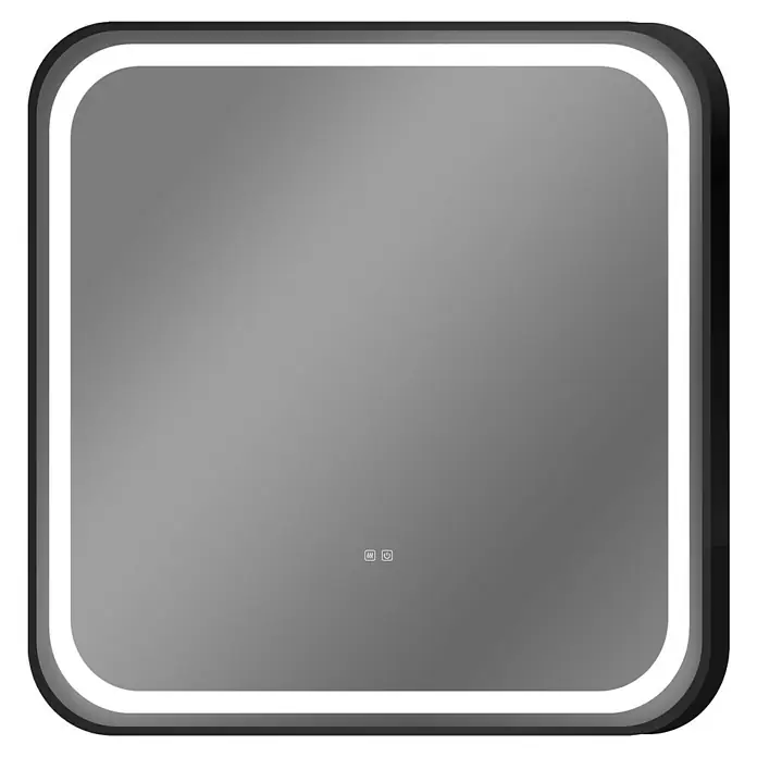 Espejo con luz Klara - An x Al: 80 x 80 cm, Negro, Sensor - Espejo cuadrado con esquinas redondeadas e iluminación LED circundante para una apariencia moderna de baño.