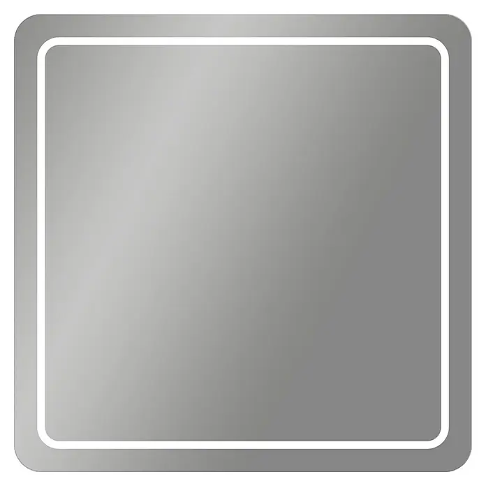 Camargue Espejo con luz Kea Eco - 80 x 80 cm, Plata - Espejo cuadrado retroiluminado LED con esquinas redondeadas, que ofrece un diseño moderno y elegante para baños o vestidores.