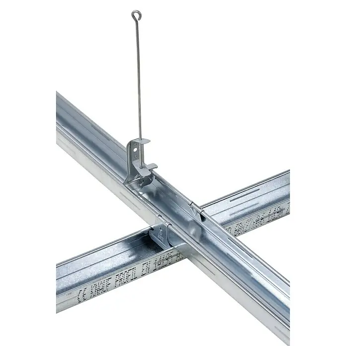 Knauf Draht mit Öse - 250 x 45 x 4 mm, 100 Stk. - Detailaufnahme einer abgehängten Deckenkonstruktion mit Profilen und Aufhängung, ideal für Trockenbau und Innenausbau.